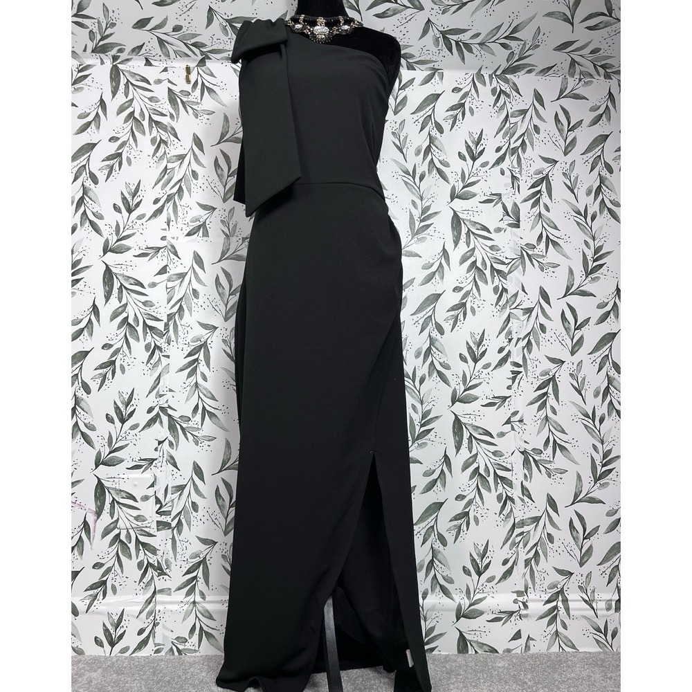 PRETTYGARDEN Black One Shoulder Long Formal Dress Sz L Ruched Wedding Guest #9